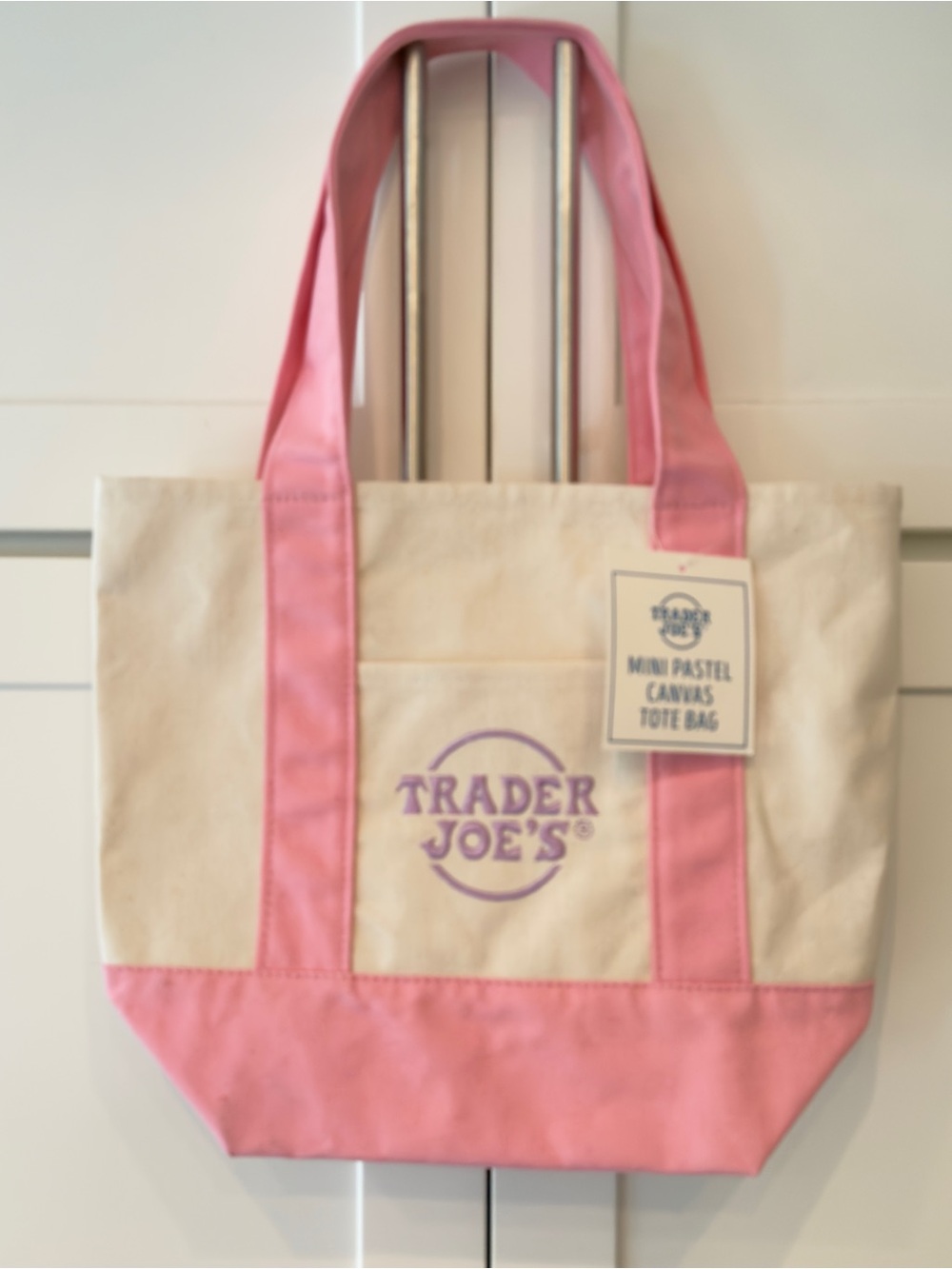 NWT Trader Joe's Mini Pastel Canvas Tote Bag - Limited Edition Delicate Pink